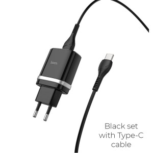 hoco-c12q-smart-qc30-wall-charger-eu-sku-set-with-type-c-cable-black